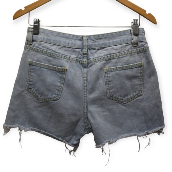 High Rise Shorts M Womens Denim Light Wash Distressed Cutoff Patchwork - Picture 7 of 7